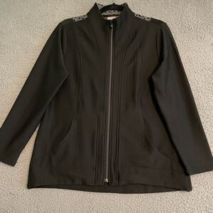 CHICO'S Zenergy Sz 1P Petite (M) Black Gray Polka Dot Zip Long Sleeve Jacket